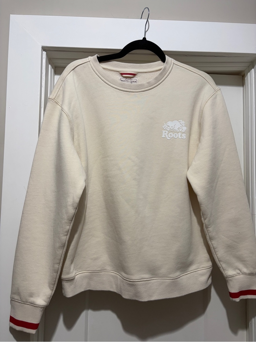 Roots Cream Cabin Collection Crewneck Sweatshirt with Subtle Chest Logo
